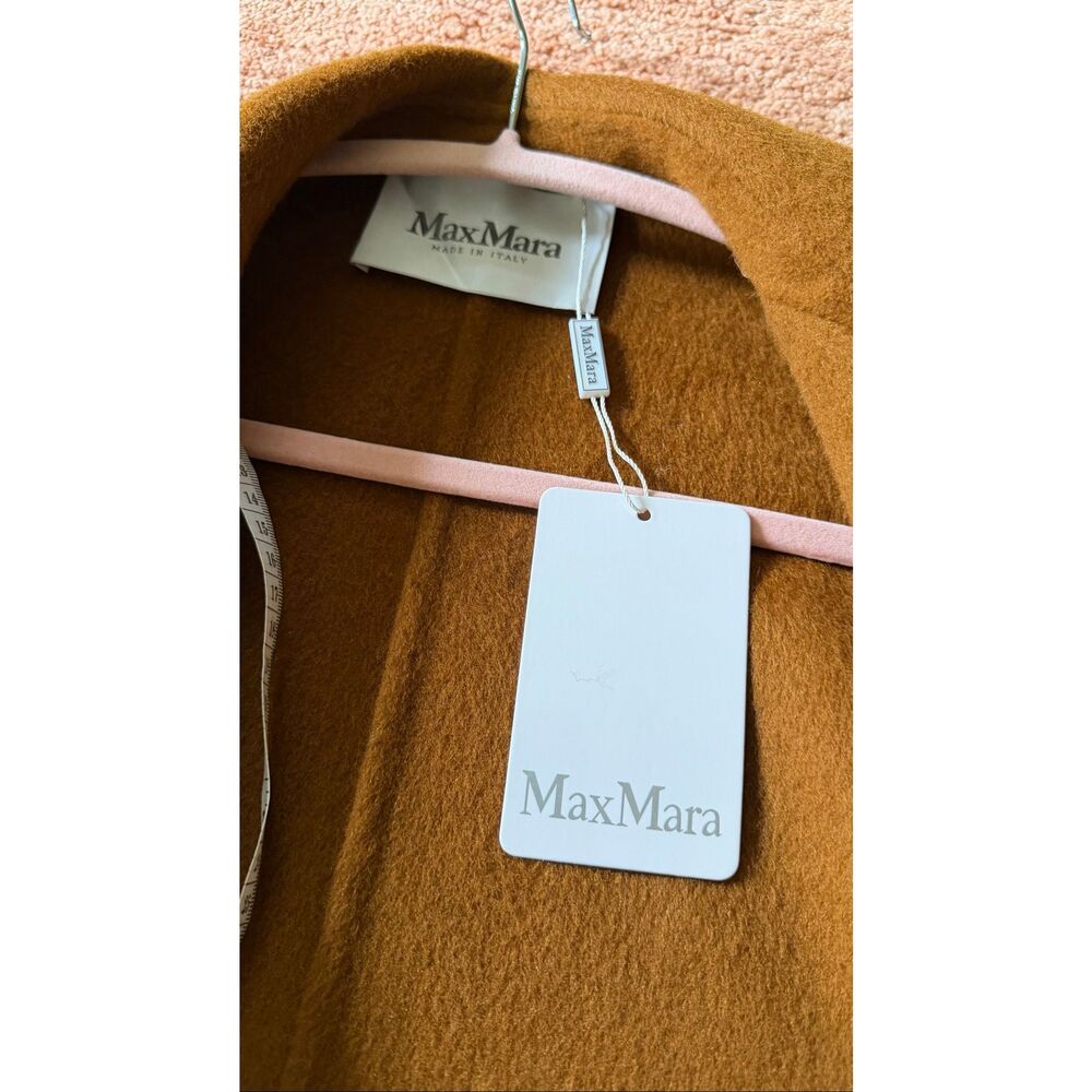 Max Mara Camel Wrap Coat Fur Cuffs Size L/M - Picture 7 of 10